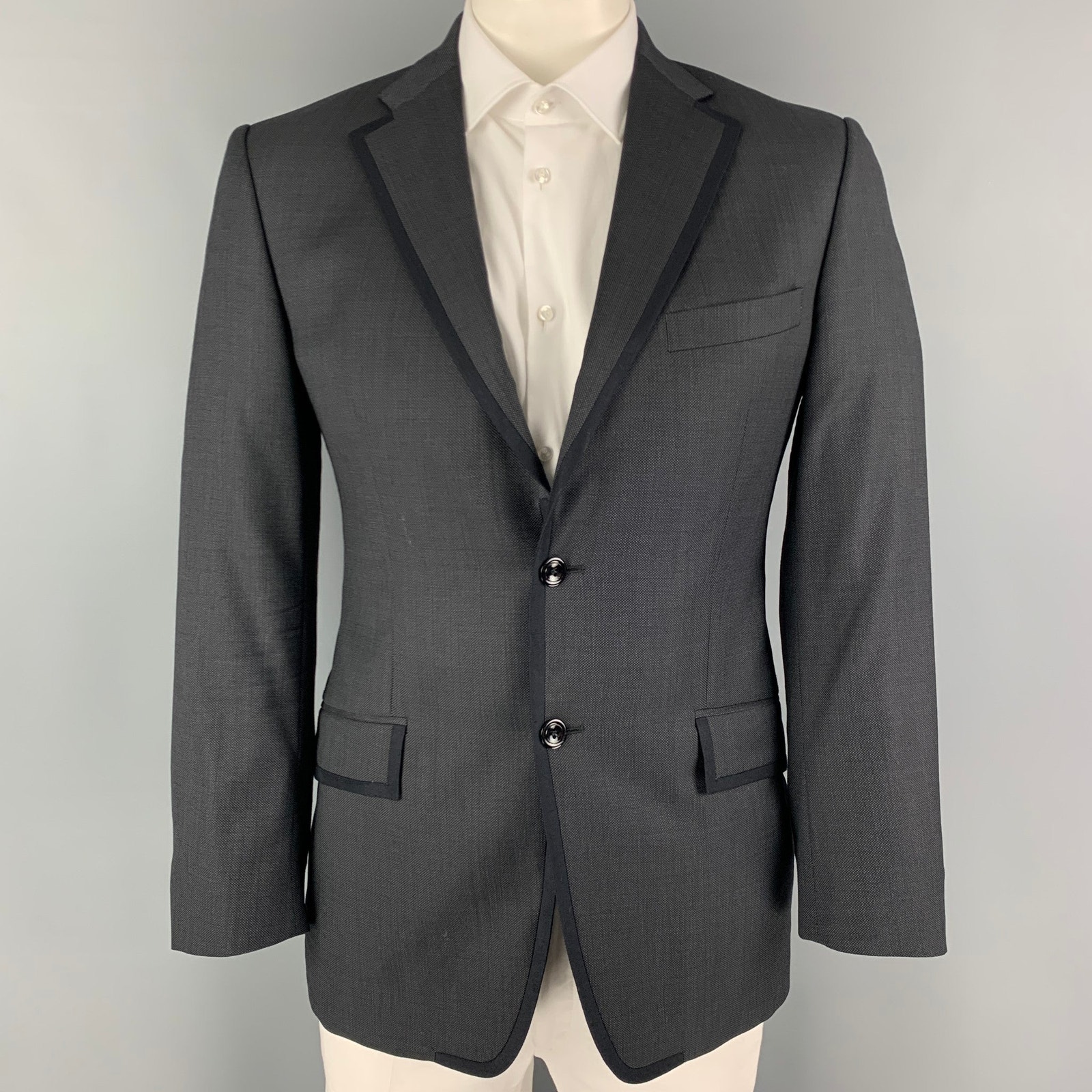 Versace Collection Size 40 Charcoal Black Woven Wool Sport Coat